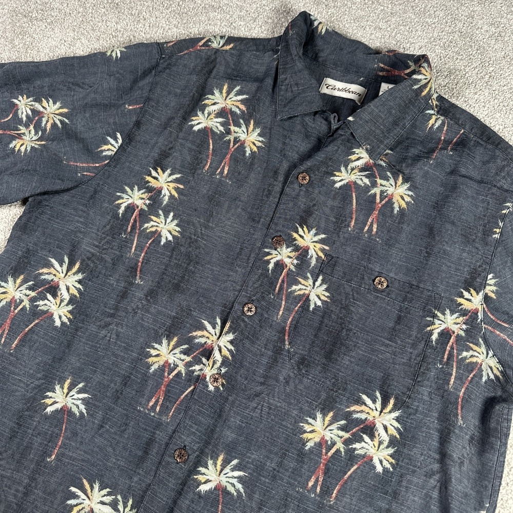 Men's Hawaiian Shirt Caribbean Silk Blend Large Palm Trees 55% Silk‎ Tropical